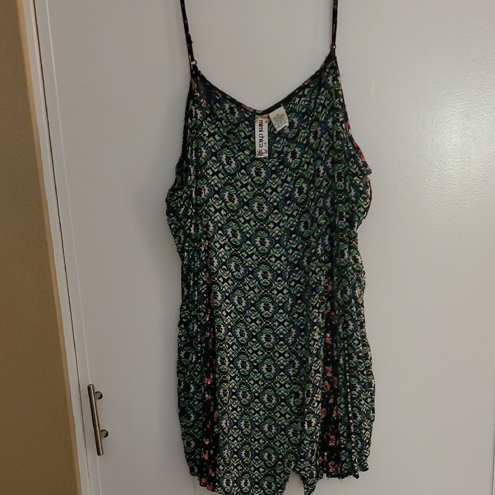 Mimi Chica Black and Green Patterned Shorts Romper